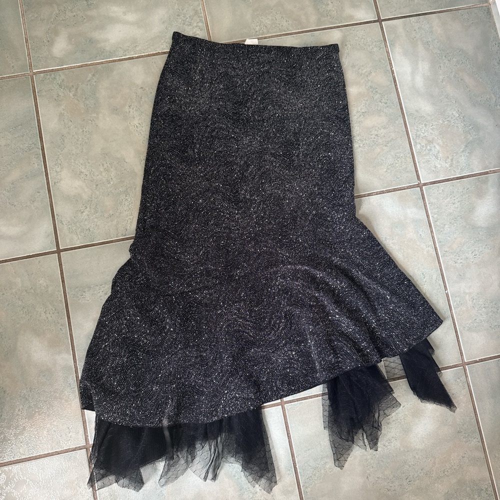 Gray Asymmetrical Trumpet Midi Skirt